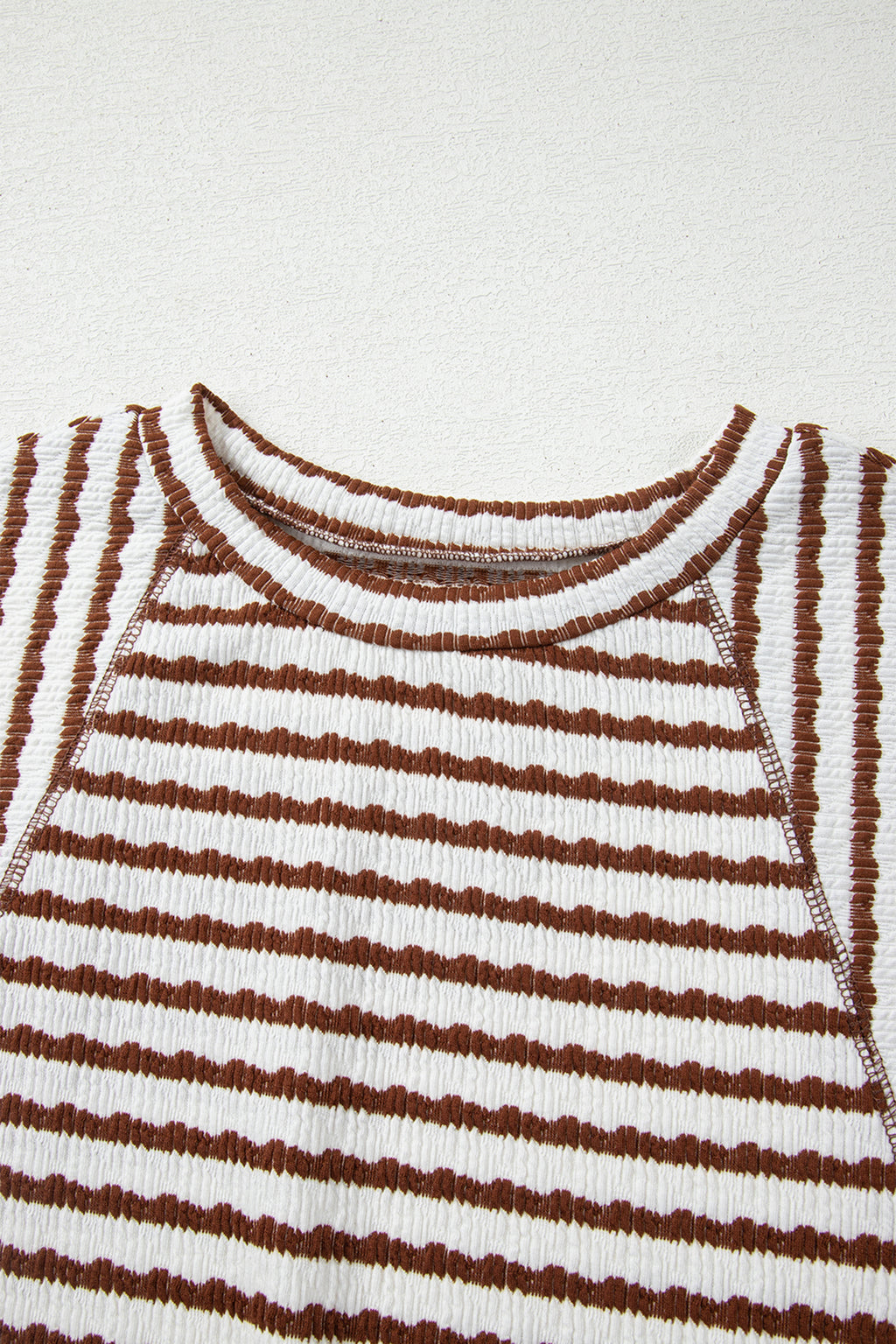 Blue Stripe Textured Knit Split Hem Half Sleeve Loose Top
