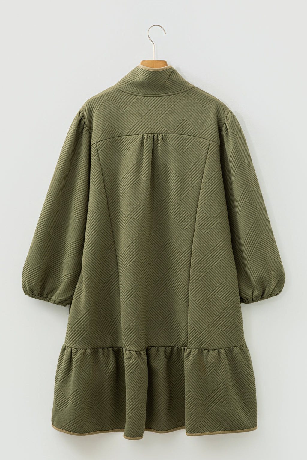 Jungle Green Plus Size Textured Contrast Trim Quarter Zip Sleeve Mini Dress