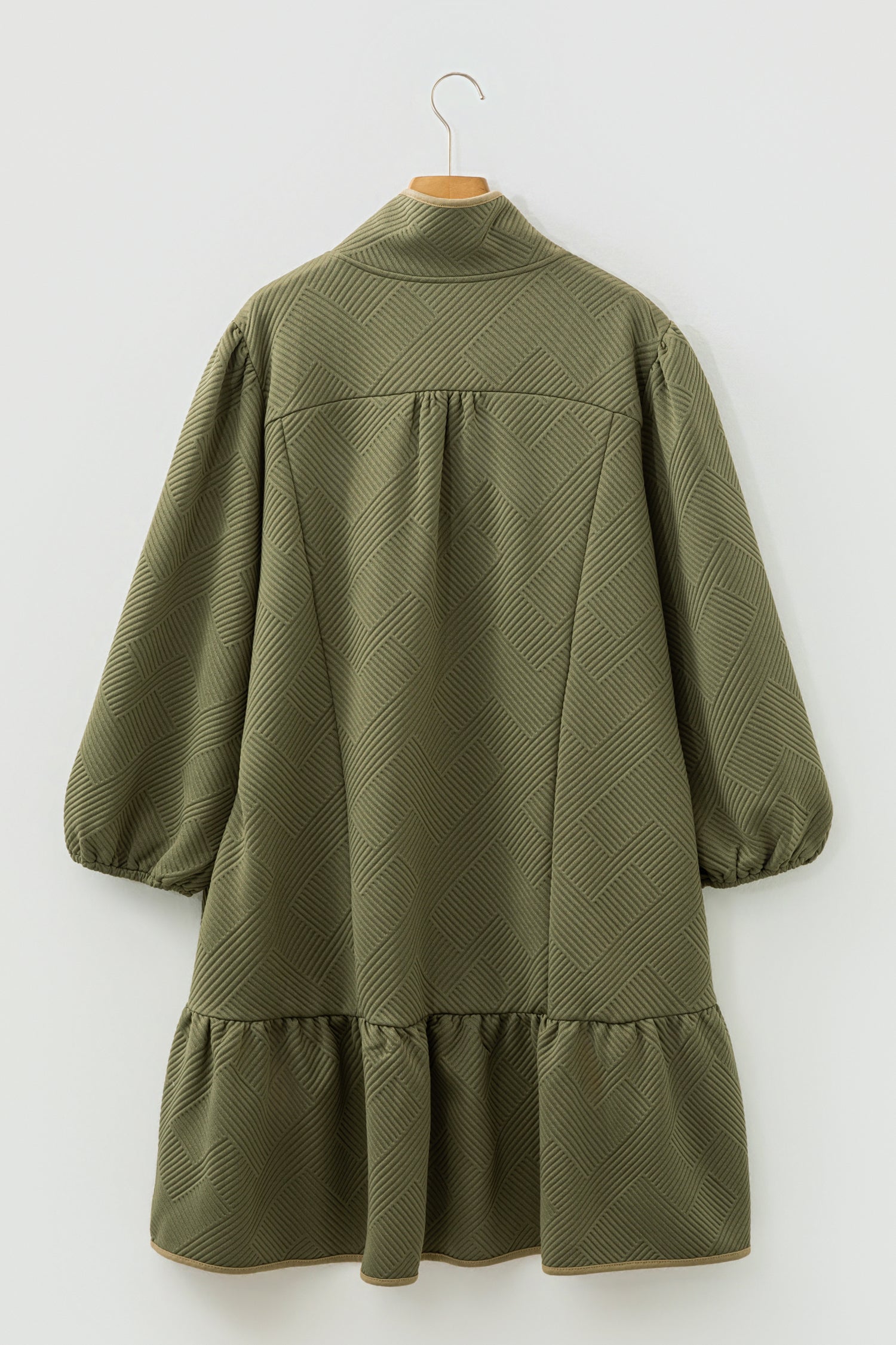 Jungle Green Plus Size Textured Contrast Trim Quarter Zip Sleeve Mini Dress