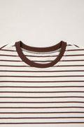 Brown Stripe Ribbed Round Neck Trim Loose Tank Top