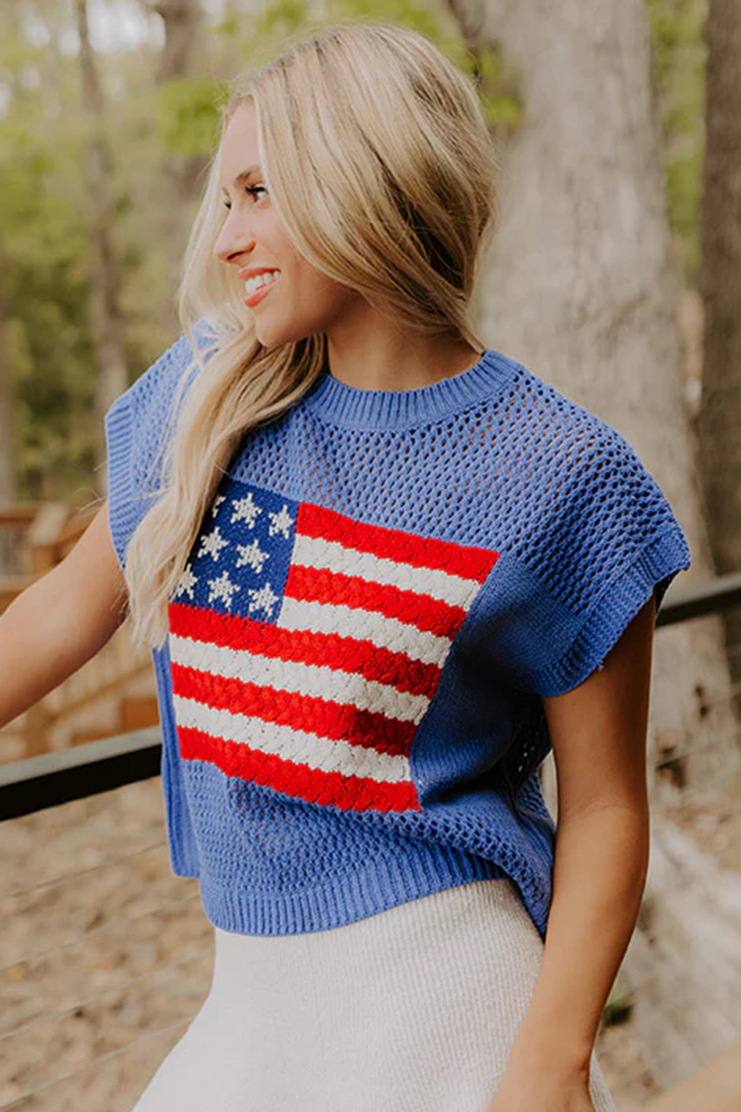 White Flag Graphic Short Sleeve Sweater Top