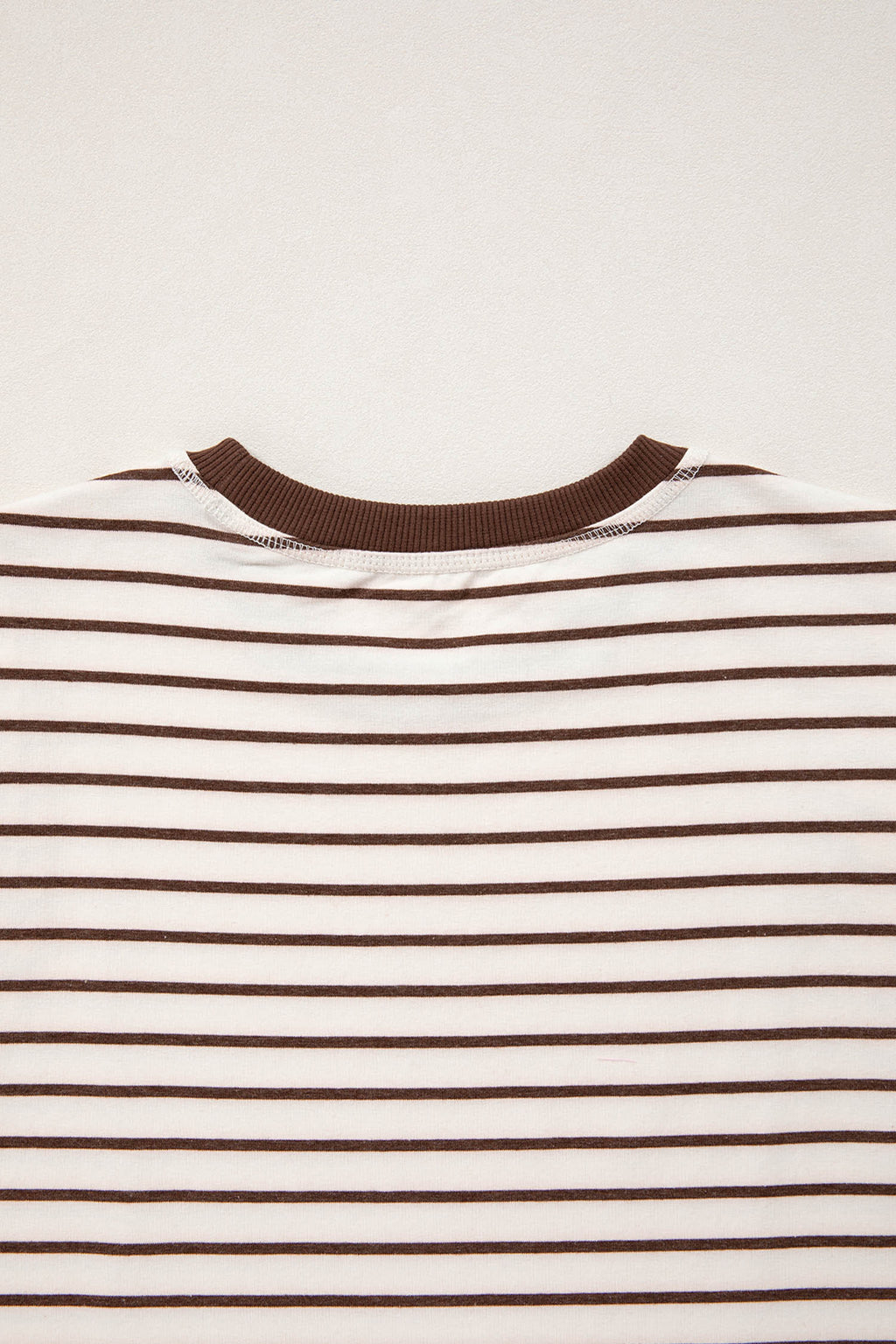 Brown Stripe Ribbed Round Neck Trim Loose Tank Top
