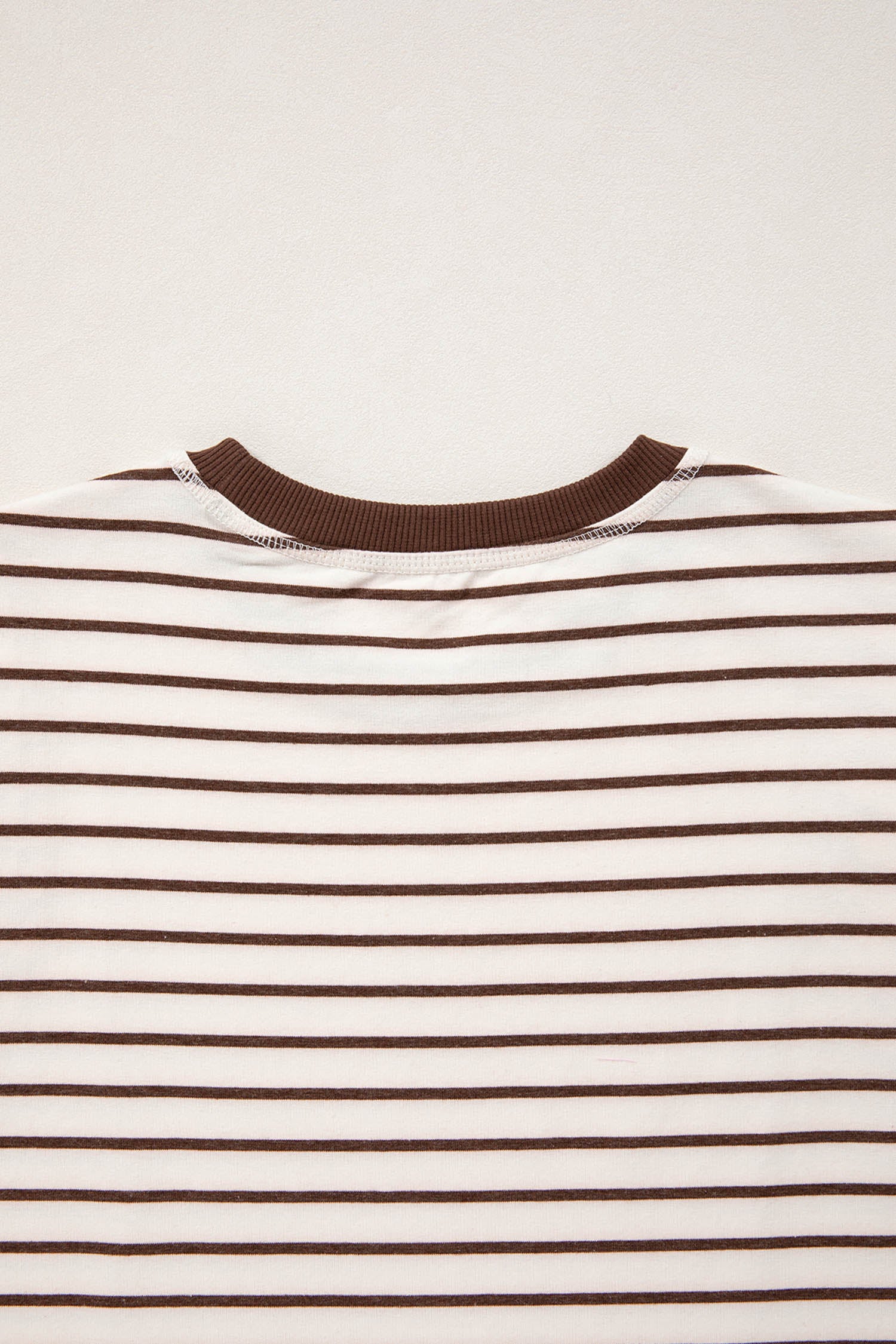 Brown Stripe Ribbed Round Neck Trim Loose Tank Top