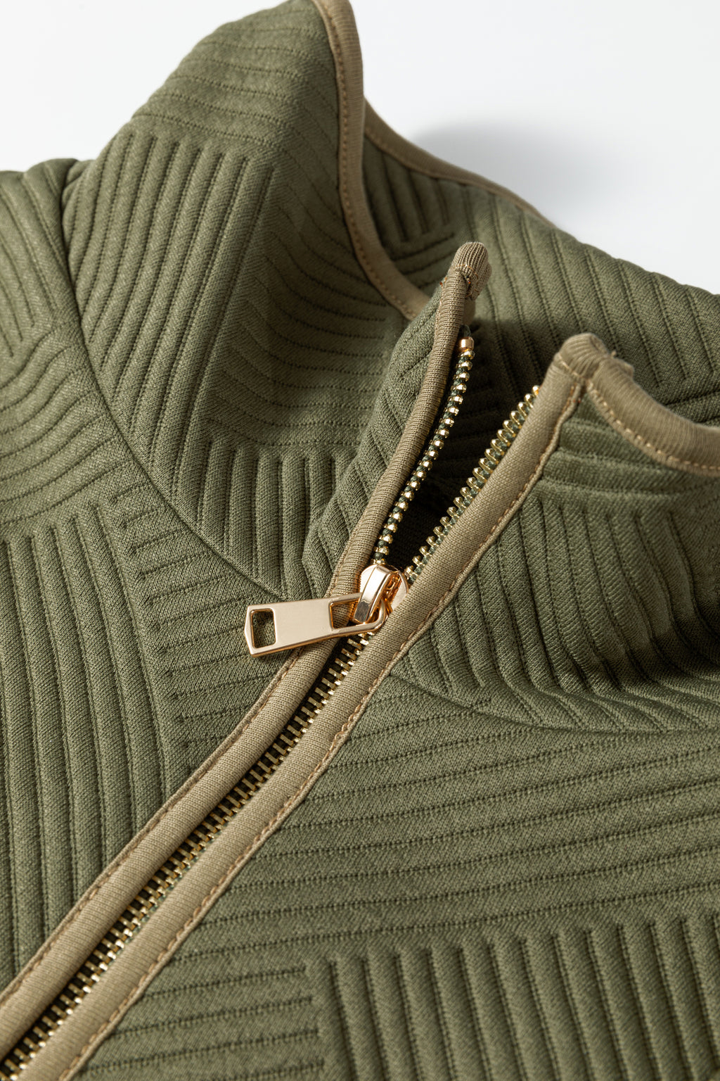 Jungle Green Plus Size Textured Contrast Trim Quarter Zip Sleeve Mini Dress